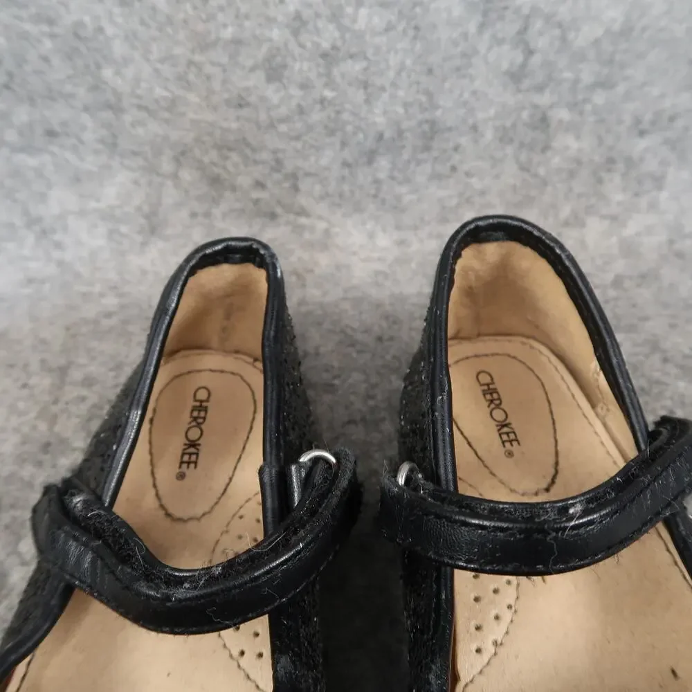 Cherokee Shoes Kids Toddler 9 Mary Jane Ballet Flats Black Glitter Bow Girls
